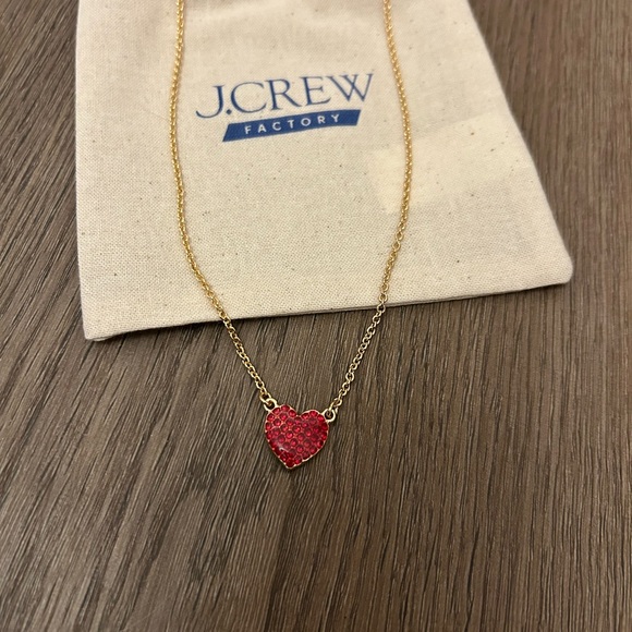 J. Crew Gold Necklace with Rhinestone Red Heart Pendant NWT - Picture 2 of 5
